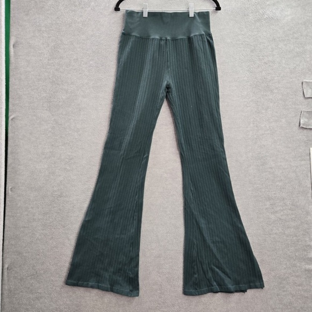 PINK Victoria's Secret Women Pants L Green Geometric Flared Logo 30" Inseam
